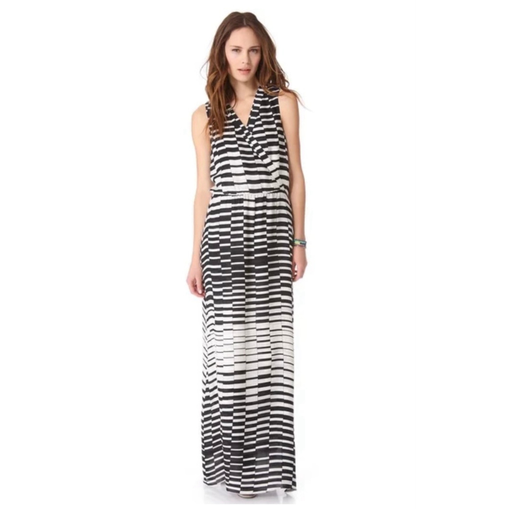 Lane Bryant Maxi Dress Black White Geometric Faux Wrap 14/16 Stretch - Picture 1 of 12